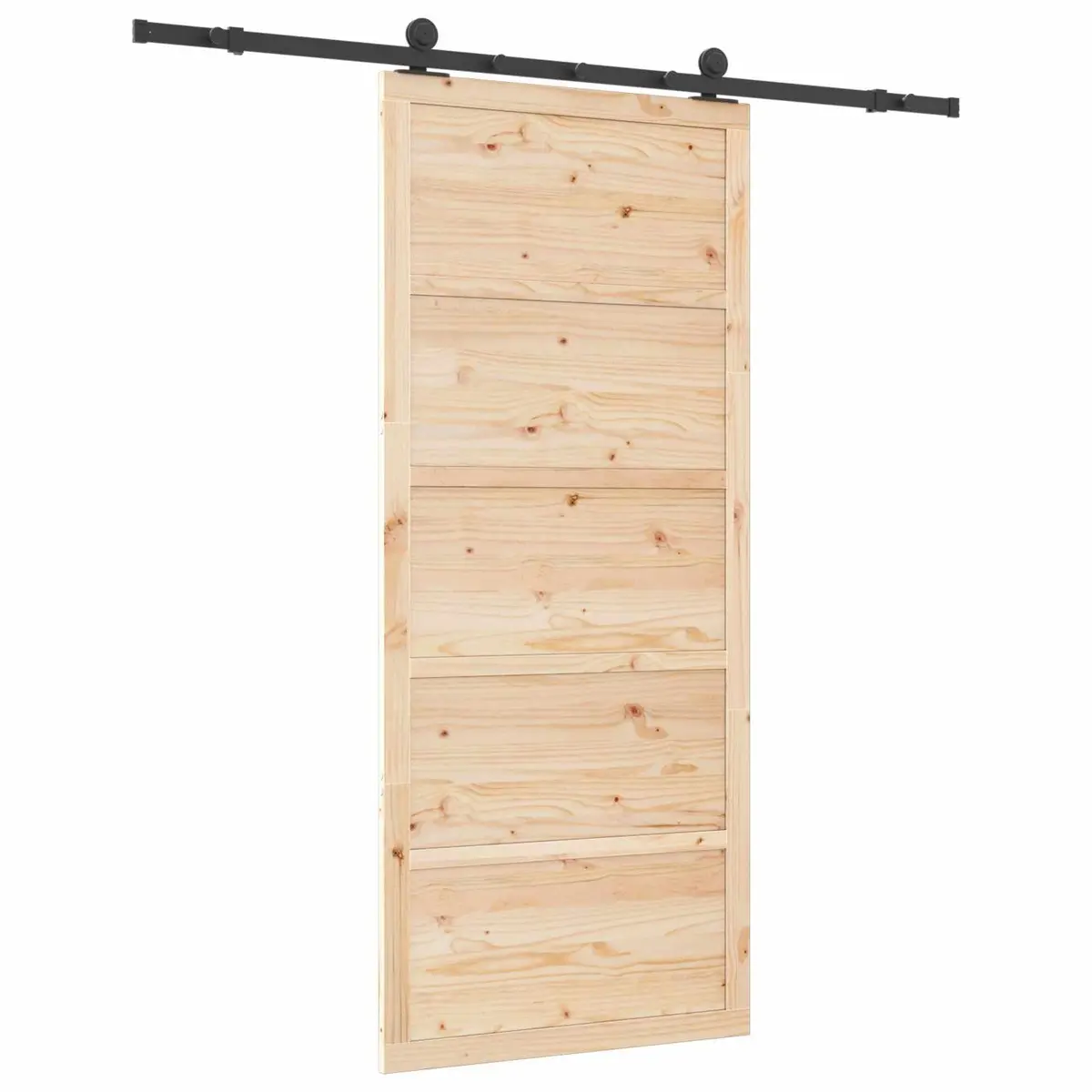 Sliding Door Natural Solid Pine Wood 100 x 208 cm Powder-Coated Steel Track