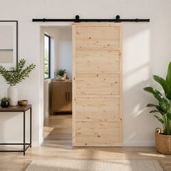 Sliding Door 80 x 208 cm Natural Solid Pine Wood Top Track Modern Space-Saving
