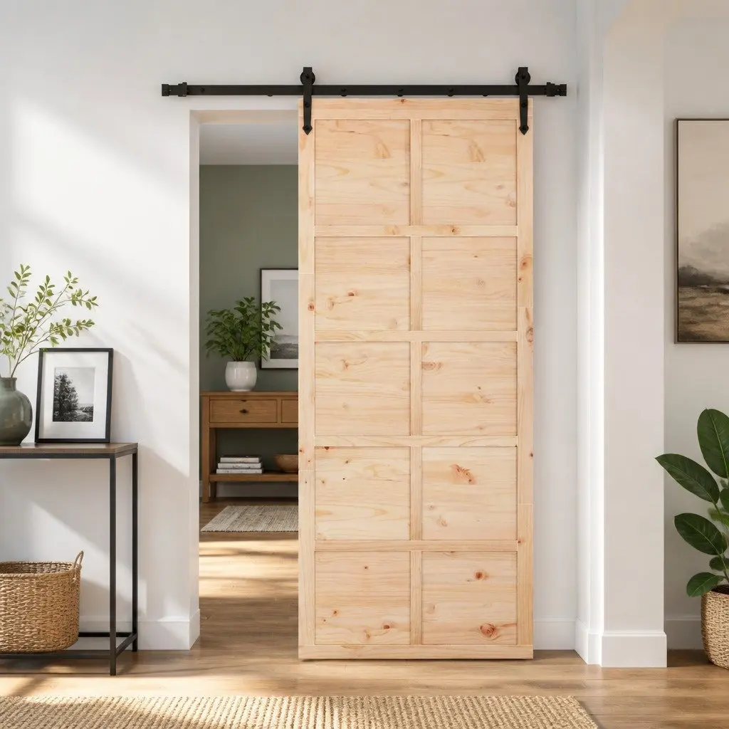 Sliding Door Natural Solid Pine Wood 80 x 208 cm Modern Interior Room Divider