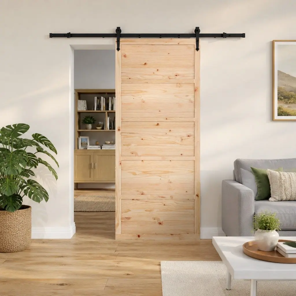 Sliding Door Solid Pine Wood Natural 100 x 208 cm Interior Room Divider