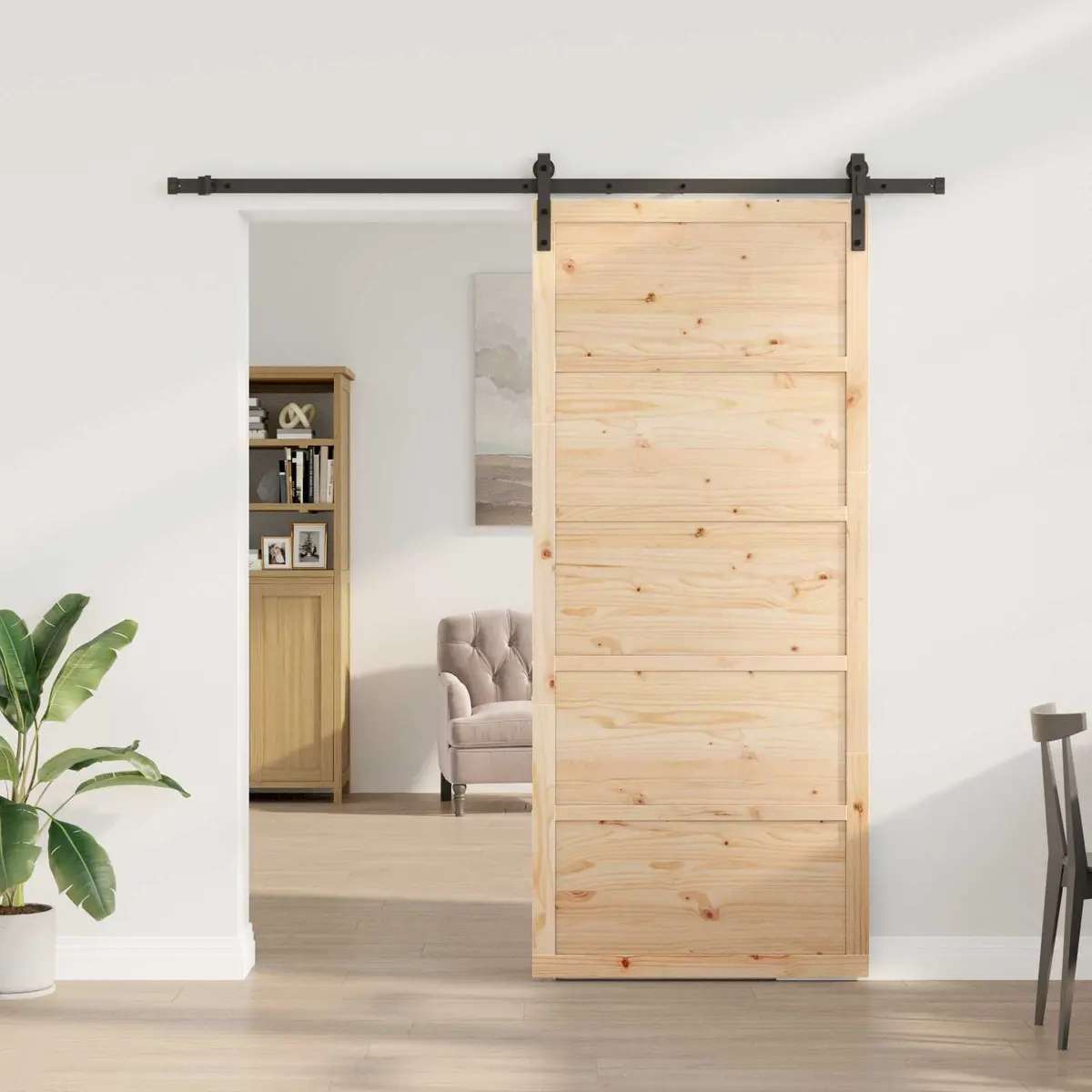 Sliding Door Solid Pine Wood Modern Interior 100 x 208 cm