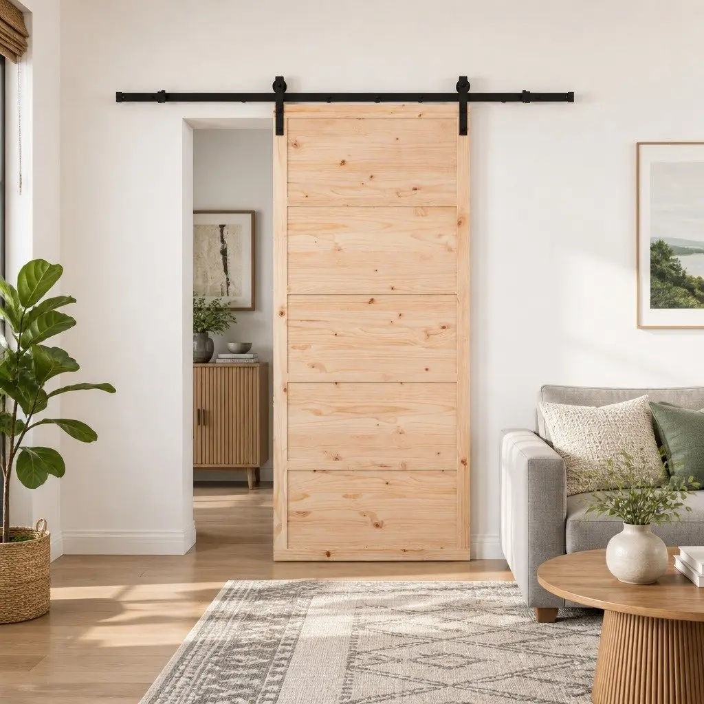 Sliding Door Natural Solid Pine Wood Modern Interior Room Divider 80 x 208 cm