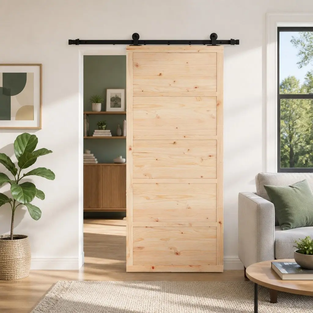 Sliding Door in Solid Pine Wood 80 x 208 cm