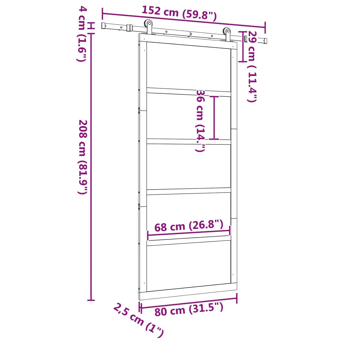 Sliding Door in Solid Pine Wood 80 x 208 cm