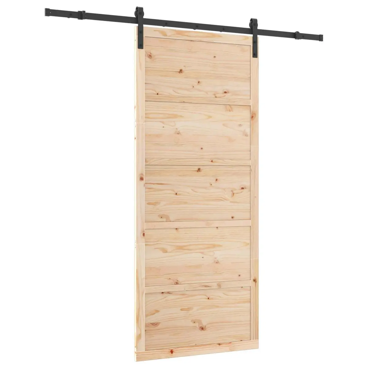 Solid Pine Wood Sliding Door 80 x 208 cm Natural Brown Top Track Space-Saving