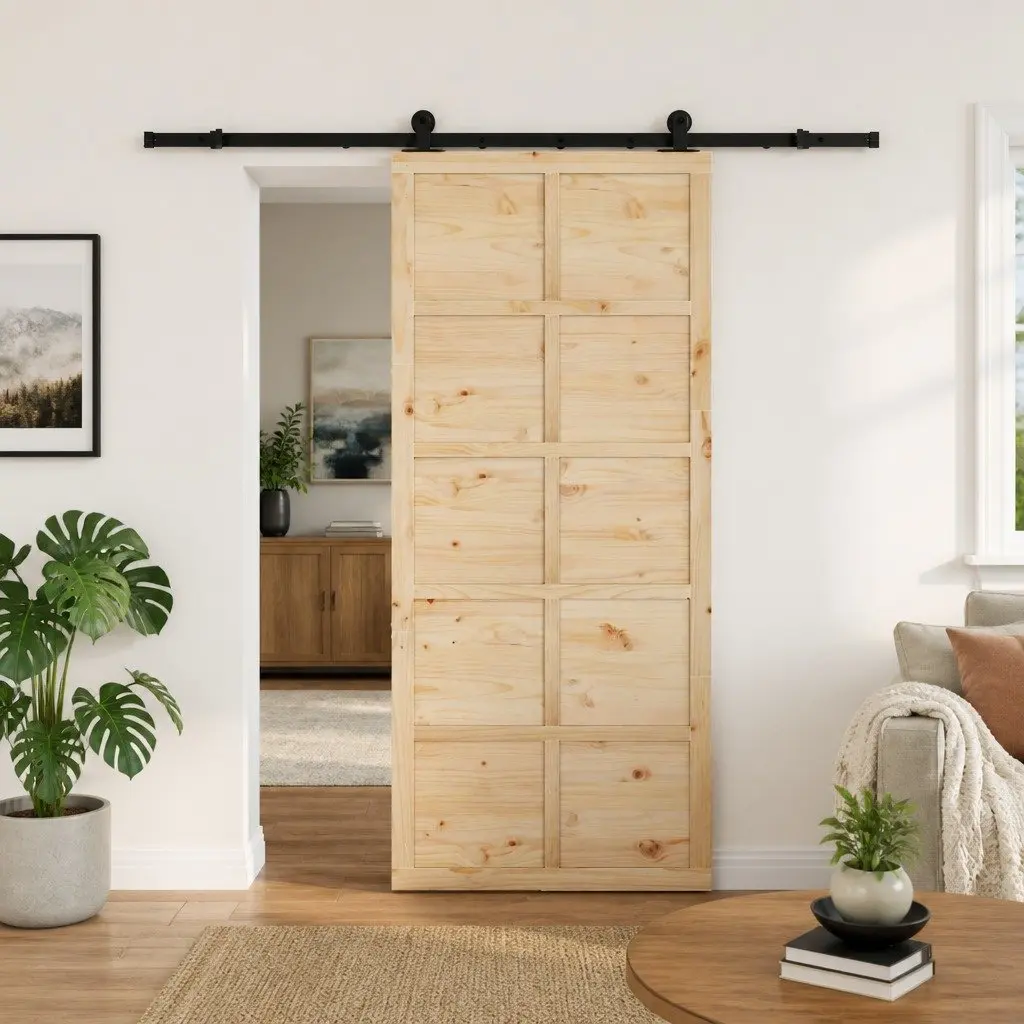 Sliding Door Solid Pine Wood 80x208cm Natural Interior Room Divider