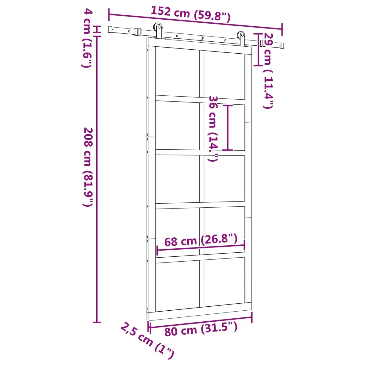Solid Pine Sliding Door 80 x 208 cm