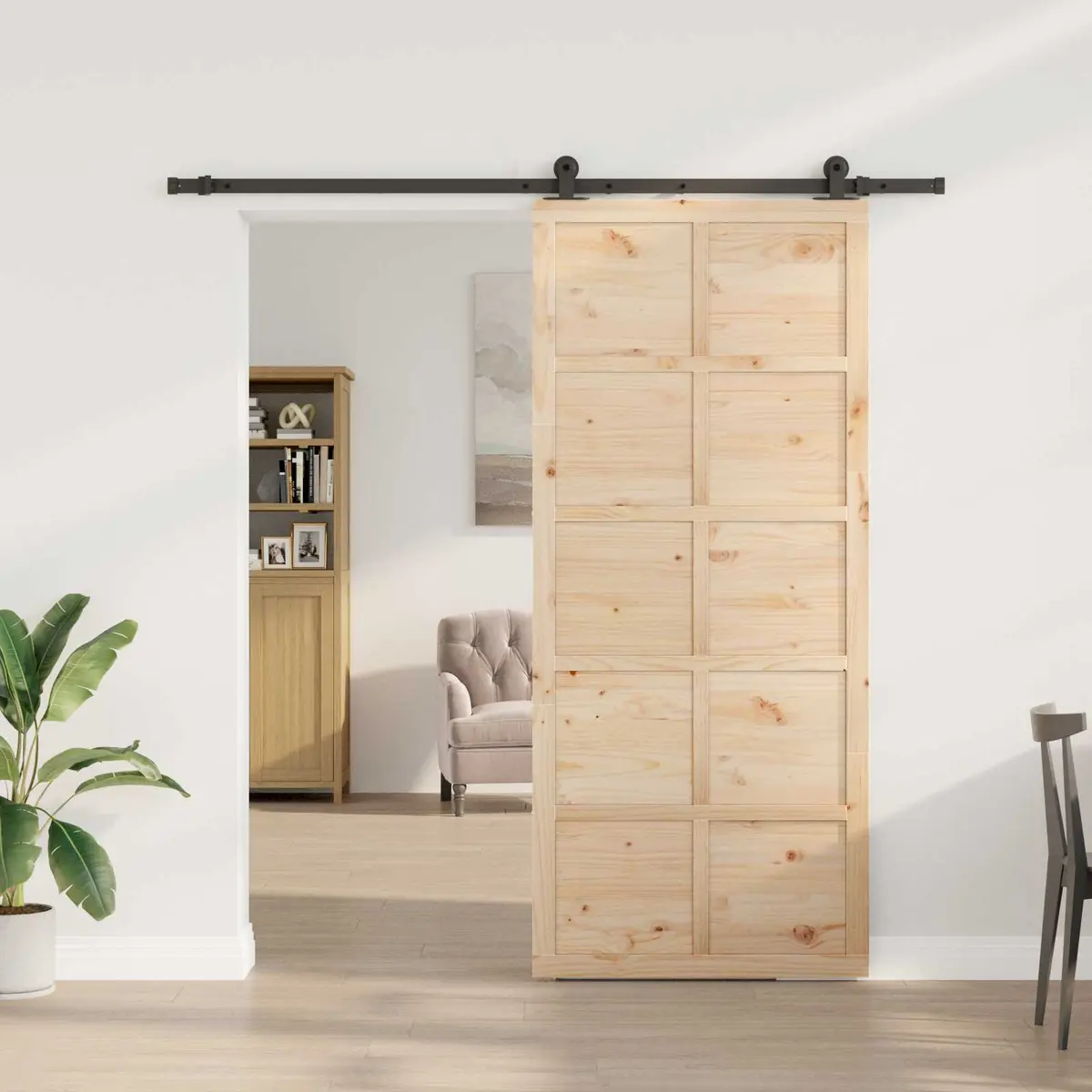 Sliding Door Solid Pine Wood Natural 100 x 208 cm Interior Room Divider