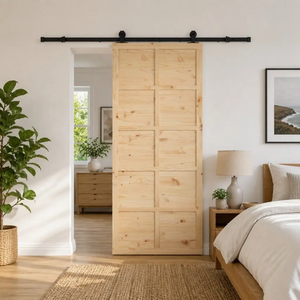 Sliding Door Solid Pine Wood Natural 90x208cm Space Saver Interior Room Divider
