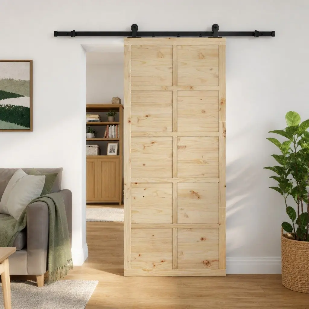 Sliding Door Solid Pine Wood Space Saving 100 x 208 cm