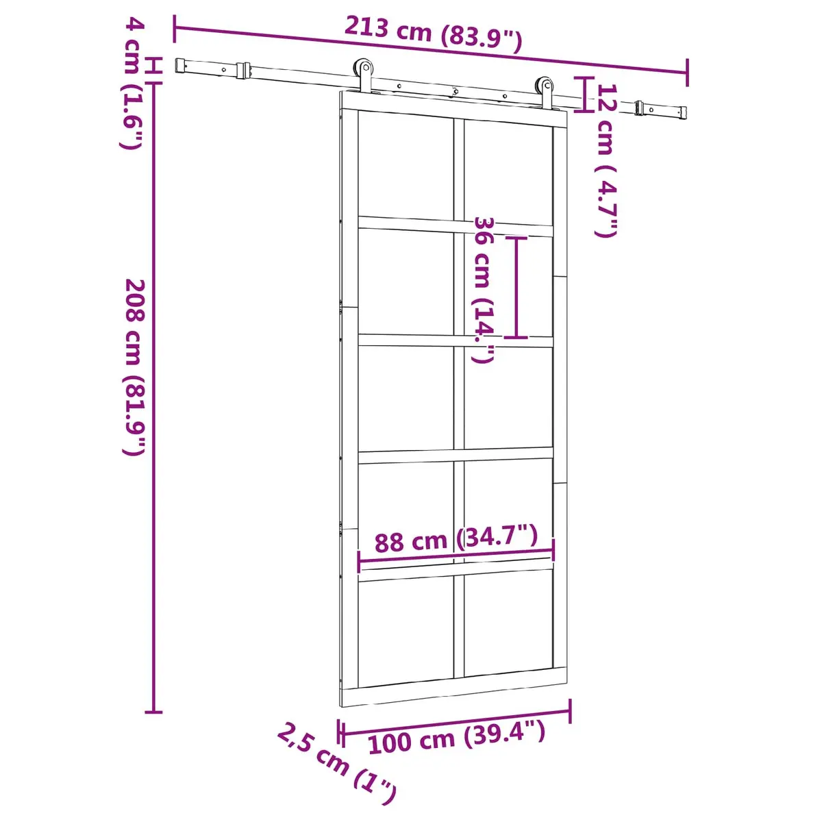 Sliding Door Solid Pine Wood Space Saving 100 x 208 cm