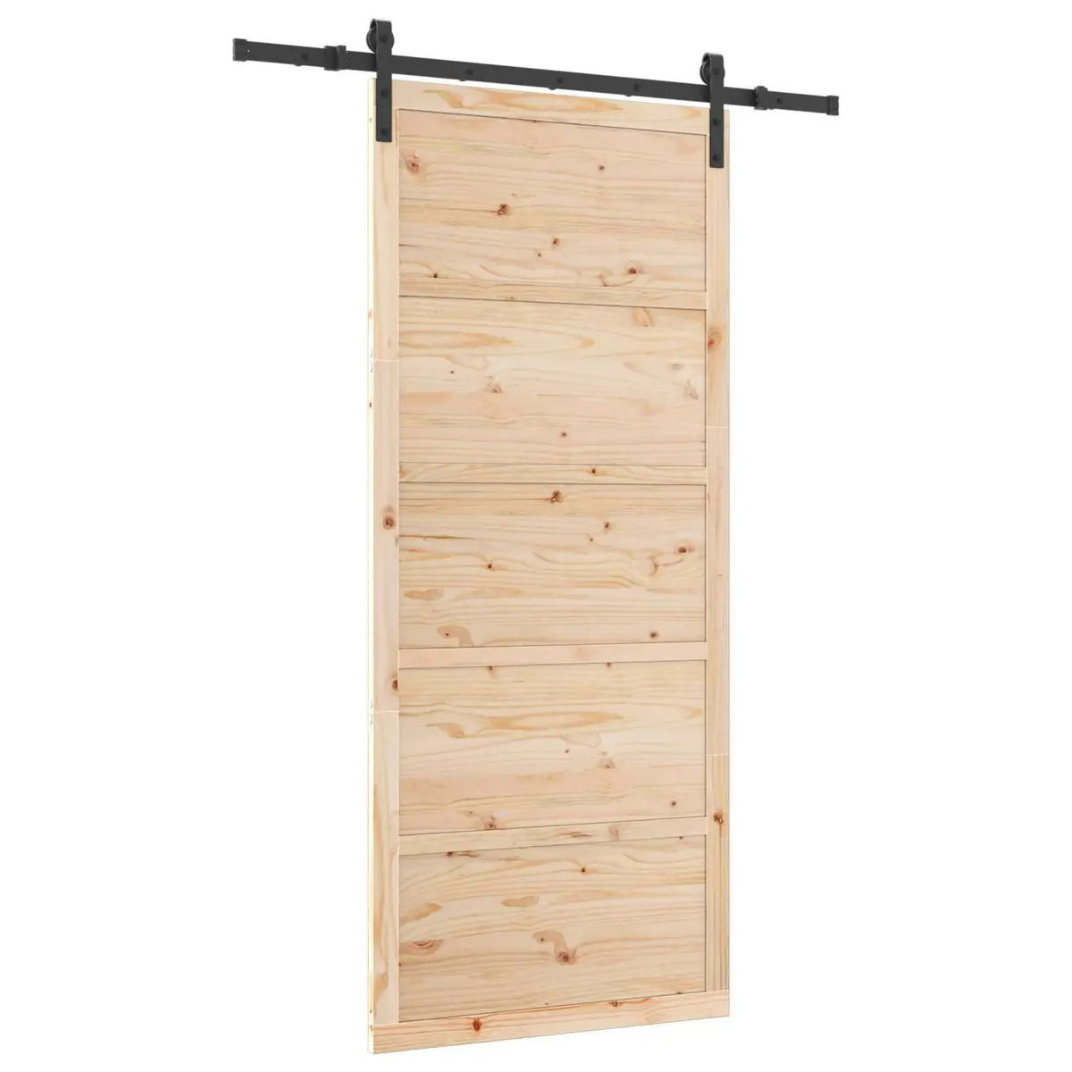 Solid Pine Wood Sliding Door Natural Finish 80x208cm Space Saving Top Track Modern Room Divider