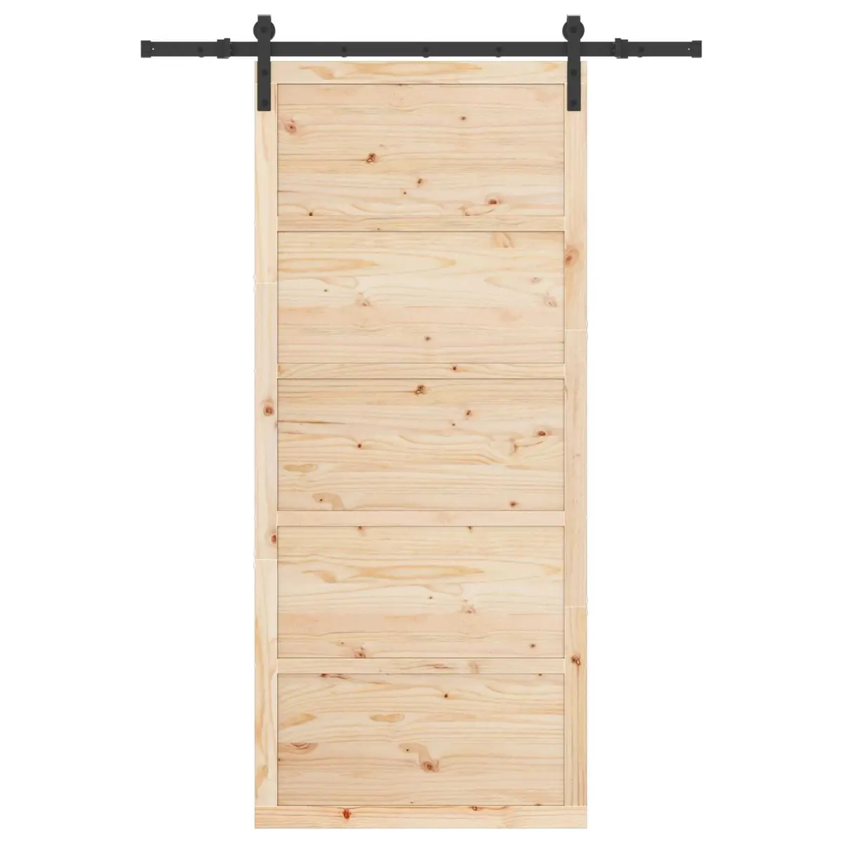 Solid Pine Wood Sliding Door Natural Finish 80x208cm Space Saving Top Track Modern Room Divider