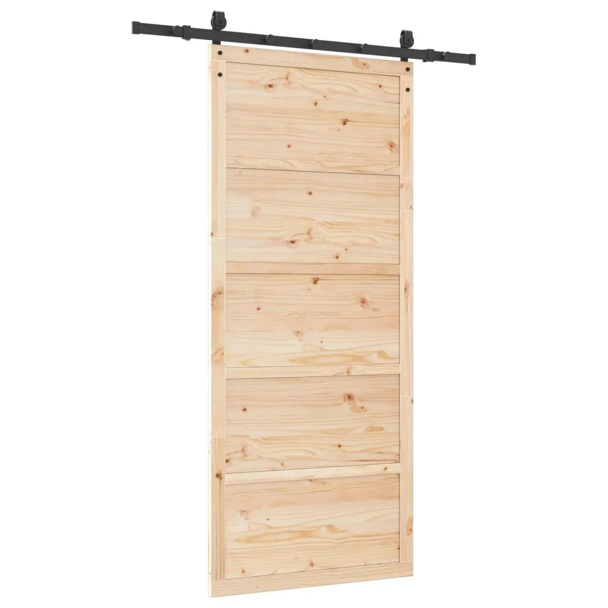 Solid Pine Wood Sliding Door Natural Finish 80x208cm Space Saving Top Track Modern Room Divider