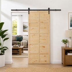 Sliding Door Natural Solid Pine Wood 100 x 208 cm Modern Interior Space-Saving