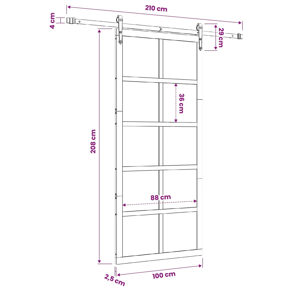 Sliding Door Solid Pine Wood Space-Saving 100 x 208 cm