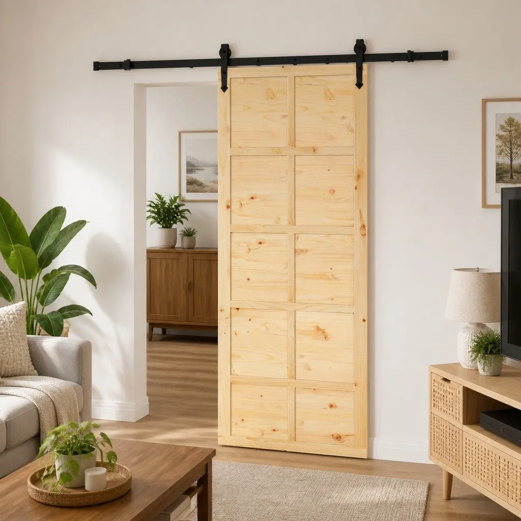 Sliding Door Natural Solid Pine Wood Modern Interior Room Divider 80 x 208 cm