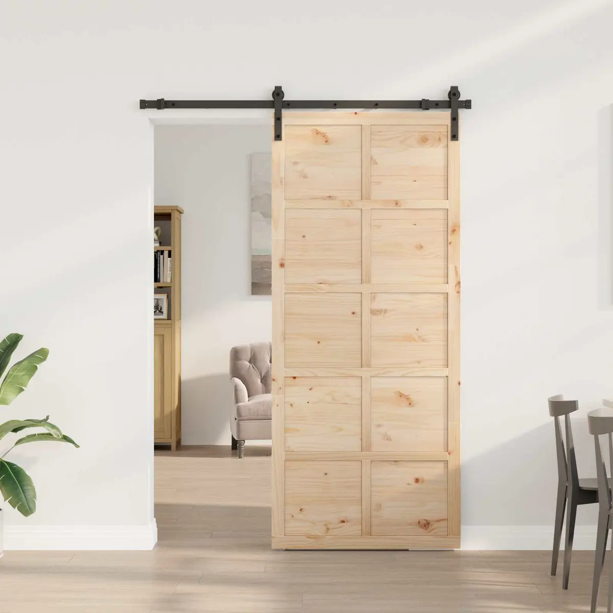 Sliding Door Natural Pine Wood Space-Saving 80 x 208 cm