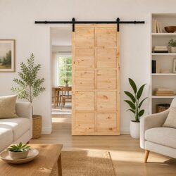 Sliding Door Natural Solid Pine Wood Brown 90 x 208 cm Space-Saving Room Divider