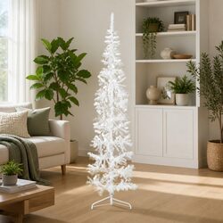 Slim Artificial Half Christmas Tree with Stand White 210cm Holiday Seasonal