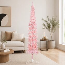 Slim Artificial Half Christmas Tree with Stand Pink 240cm Home Holiday Decor