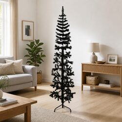Slim Artificial Half Christmas Tree with Stand Black 210cm Holiday Decoration