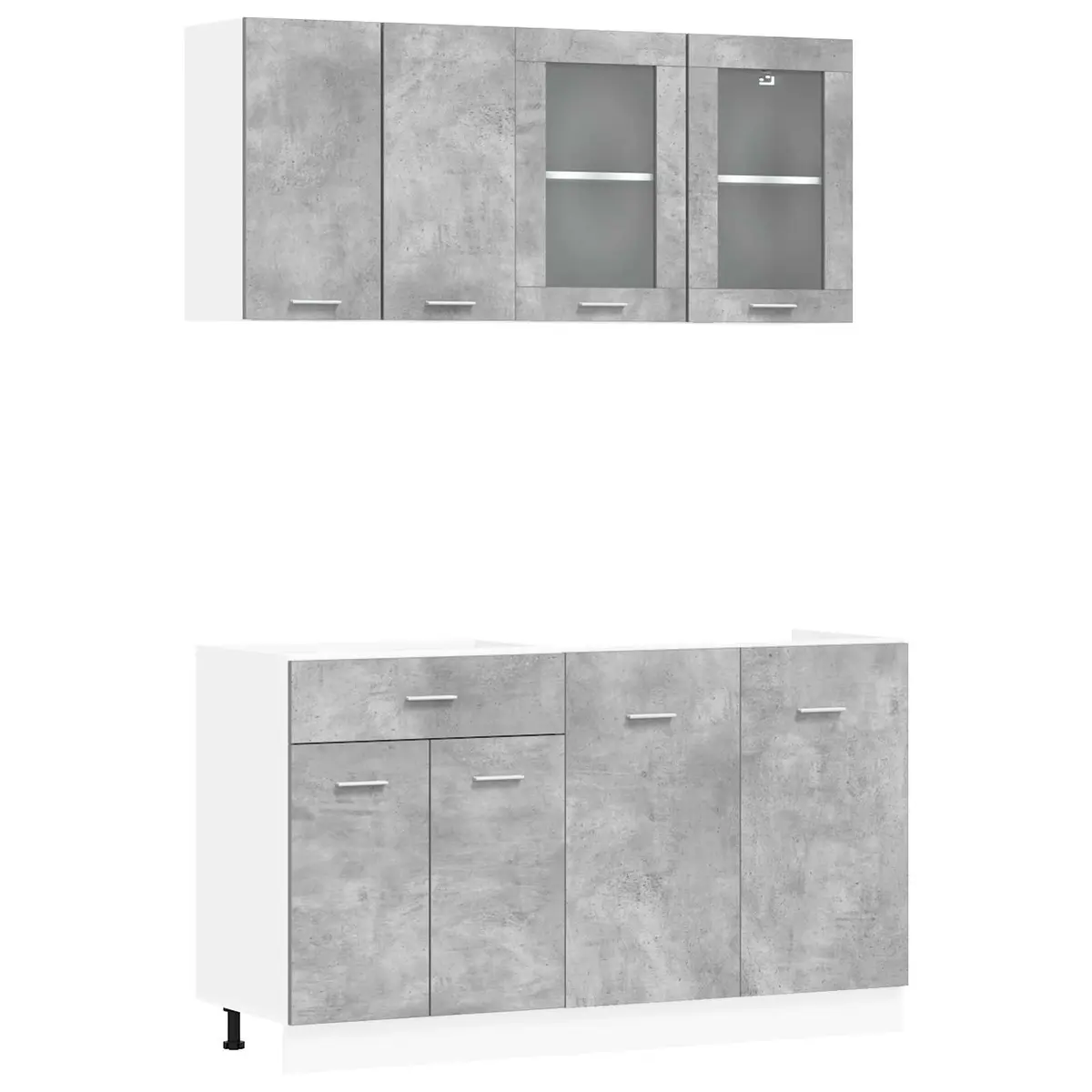 Kitchen Cabinet Set Grey Engineered Wood 4 Piece Storage Unit with Drawers and Shelves