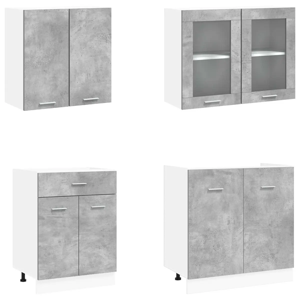 Kitchen Cabinet Set Grey Engineered Wood 4 Piece Storage Unit with Drawers and Shelves