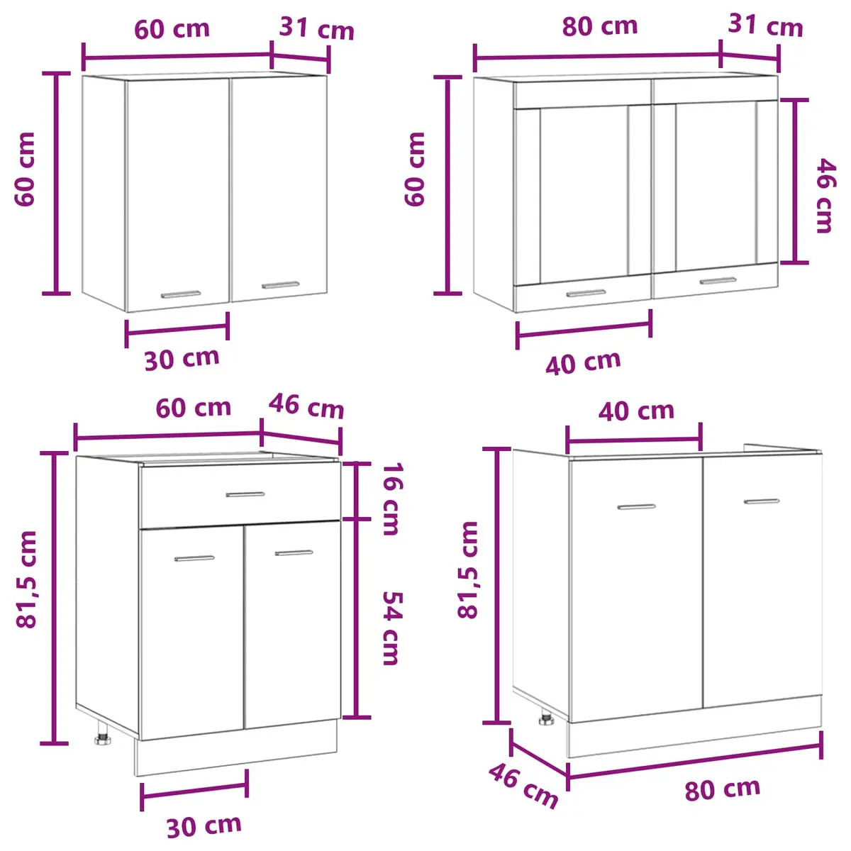 Kitchen Cabinet Set Grey Engineered Wood 4 Piece Storage Unit with Drawers and Shelves
