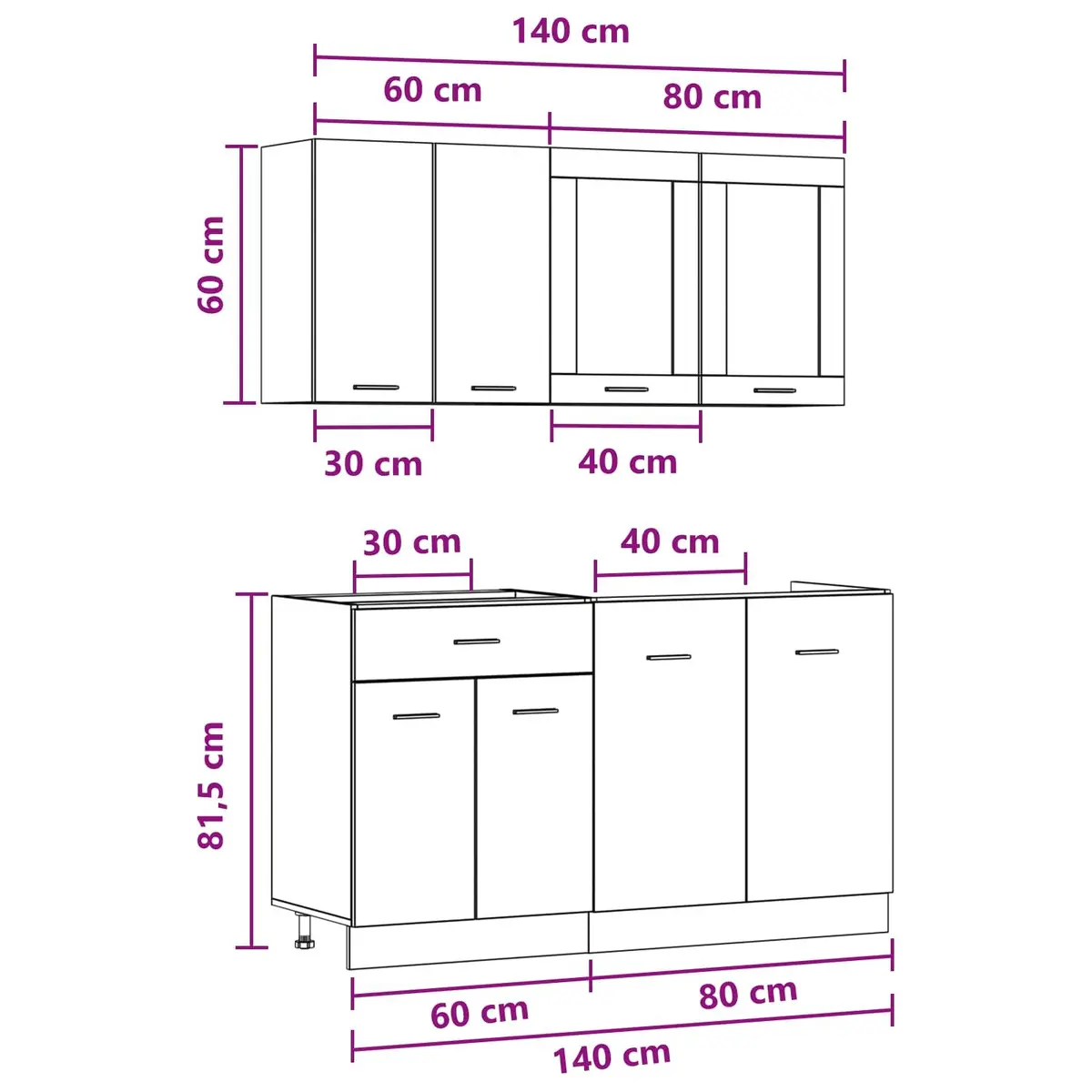 Kitchen Cabinet Set Grey Engineered Wood 4 Piece Storage Unit with Drawers and Shelves