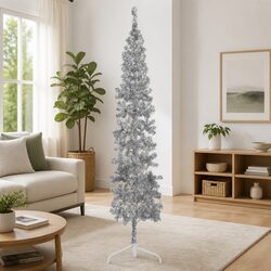 Slim Artificial Half Christmas Tree with Stand 210cm Silver Holiday Home Decor