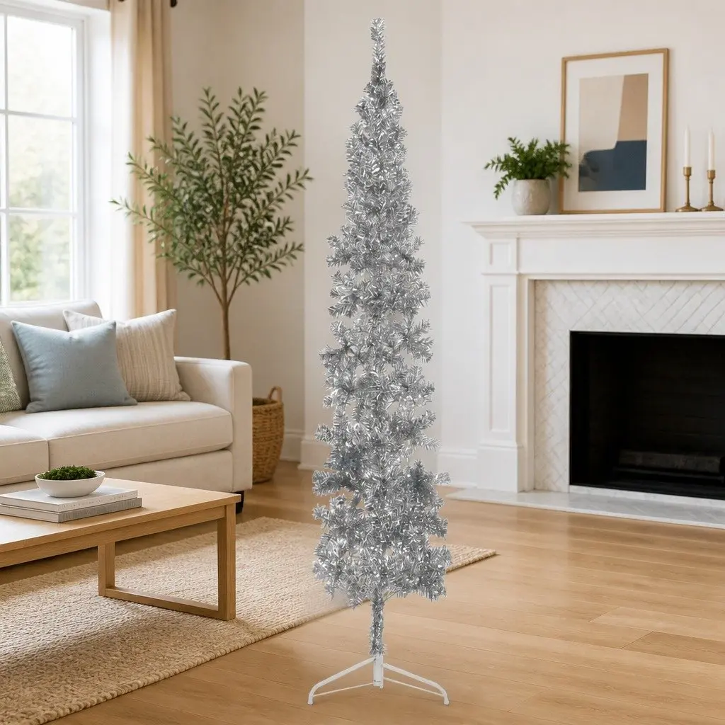 Artificial Half Christmas Tree Slim Silver 240cm
