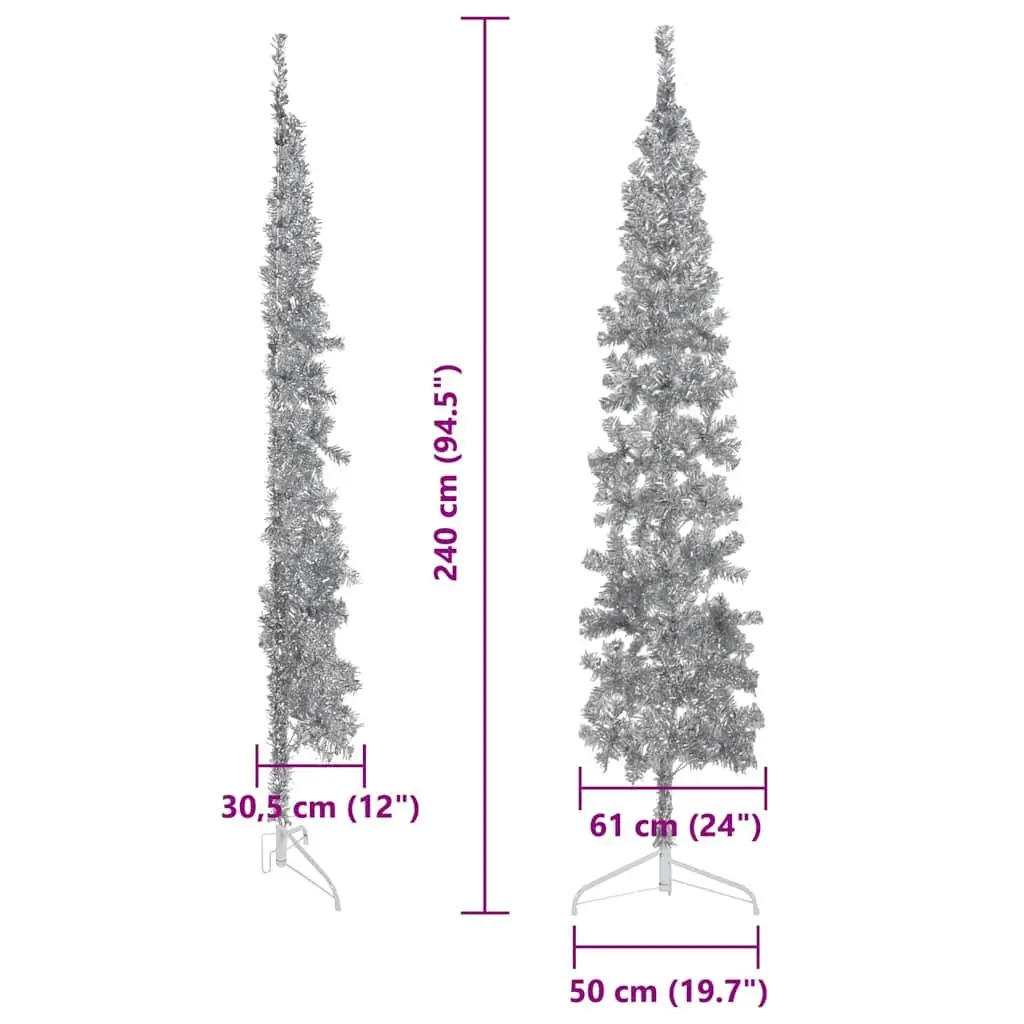 Artificial Half Christmas Tree Slim Silver 240cm
