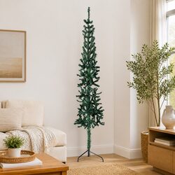 Slim Artificial Half Christmas Tree with Stand Green 240cm Holiday Decoration