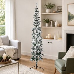 Slim Artificial Half Christmas Tree Flocked Snow 210cm Green Wall-Mounted Xmas