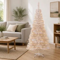 Artificial Christmas Tree White 210cm Iridescent Tips PVC Bushy Seasonal