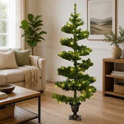 Pre-lit Swirl Christmas Tree 120cm Green Artificial Xmas Decoration LED Lights