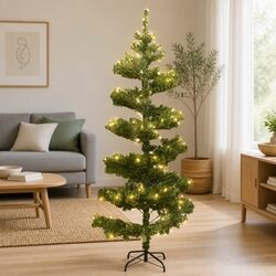 Pre-lit Swirl Christmas Tree 150cm Green PVC Artificial Holiday Decoration with