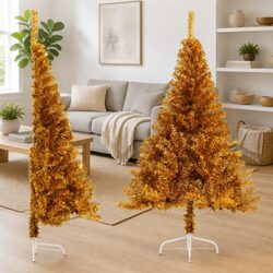 Half Christmas Tree 150cm Gold Artificial Xmas Decoration With Stand
