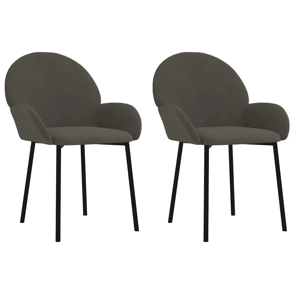 Dining Chairs Grey Velvet Padded Armrest Backrest Set of 2