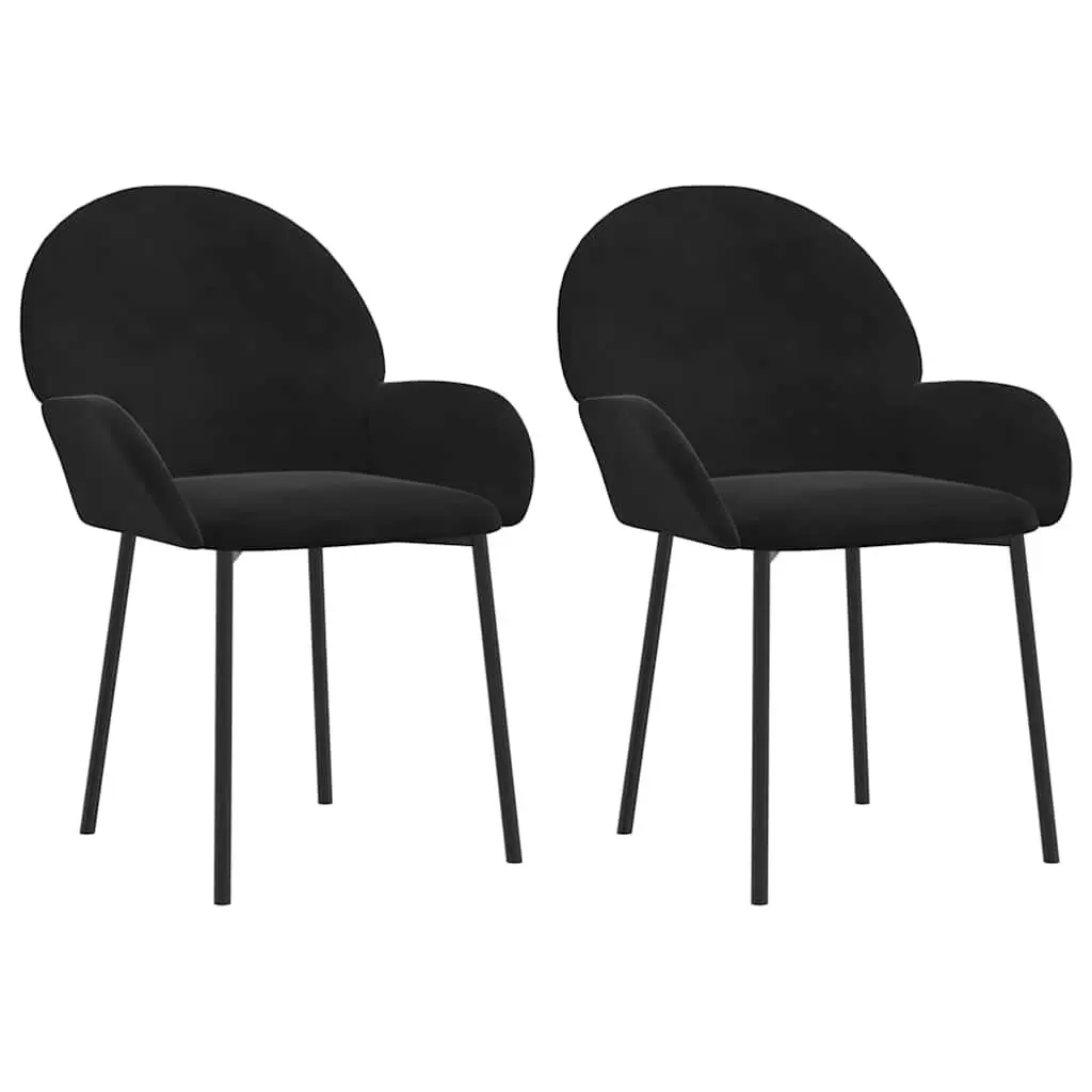 Dining Chairs Velvet Black 2 Piece Padded Armrest Backrest
