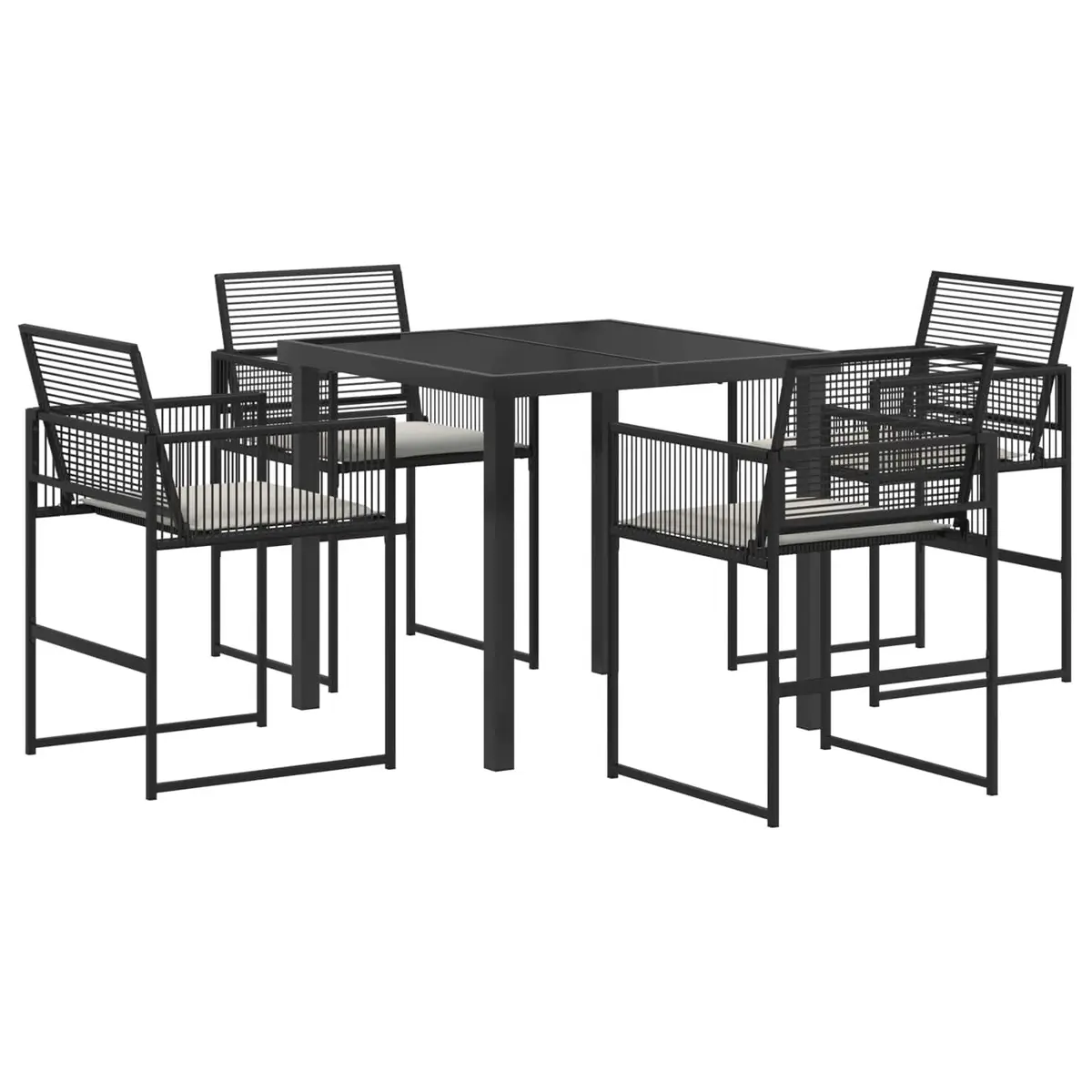 Outdoor Dining Set 5 Piece Black Poly Rattan Garden Furniture with Glass Table