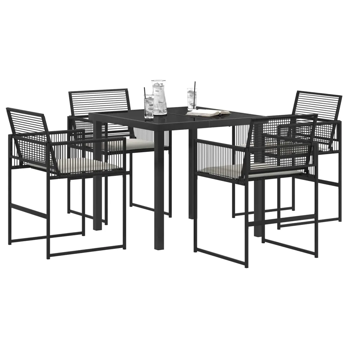Outdoor Dining Set 5 Piece Black Poly Rattan Garden Furniture with Glass Table