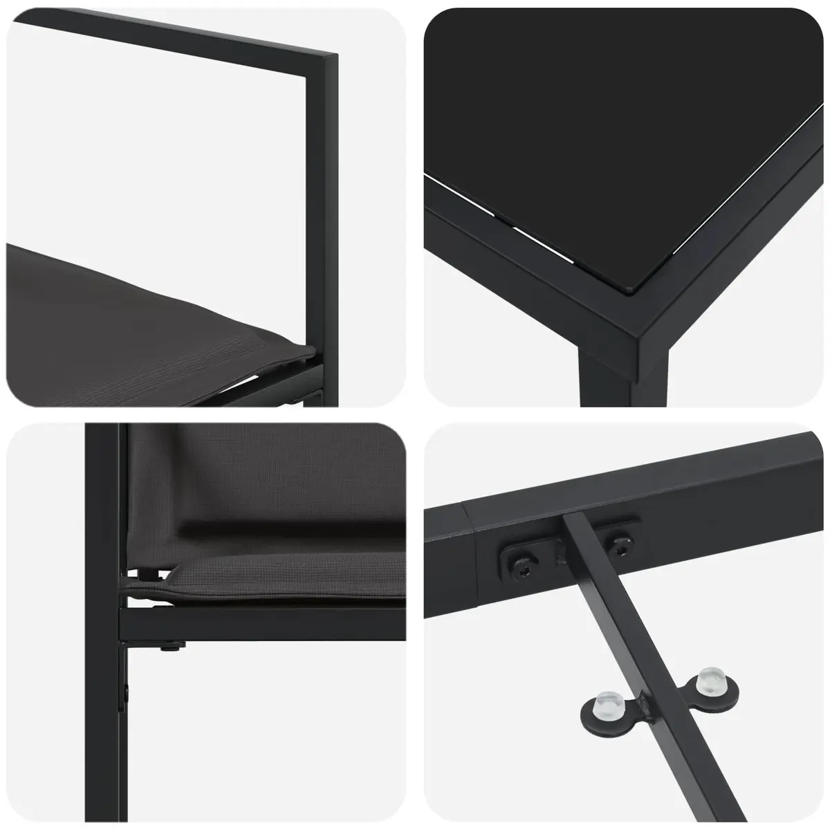 Outdoor Dining Set 5 Piece Black Steel Frame Tempered Glass Table and Textilene Fabric Chairs