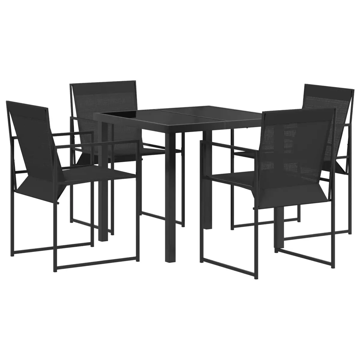 Outdoor Dining Set Black Textilene Steel 5 Pieces