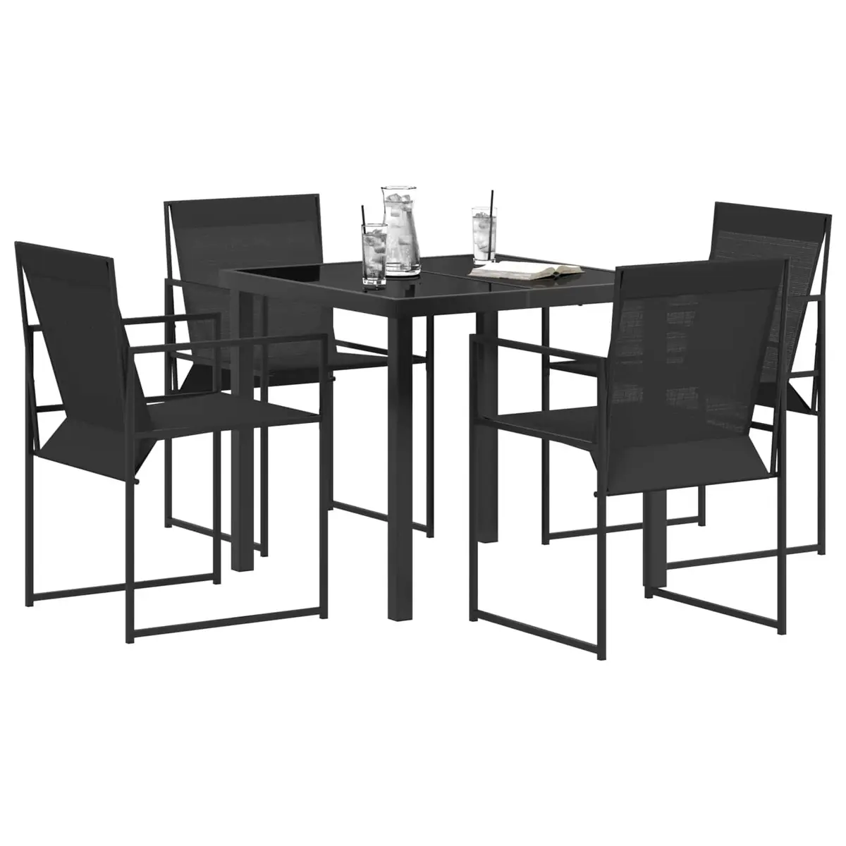 Outdoor Dining Set Black Textilene Steel 5 Pieces