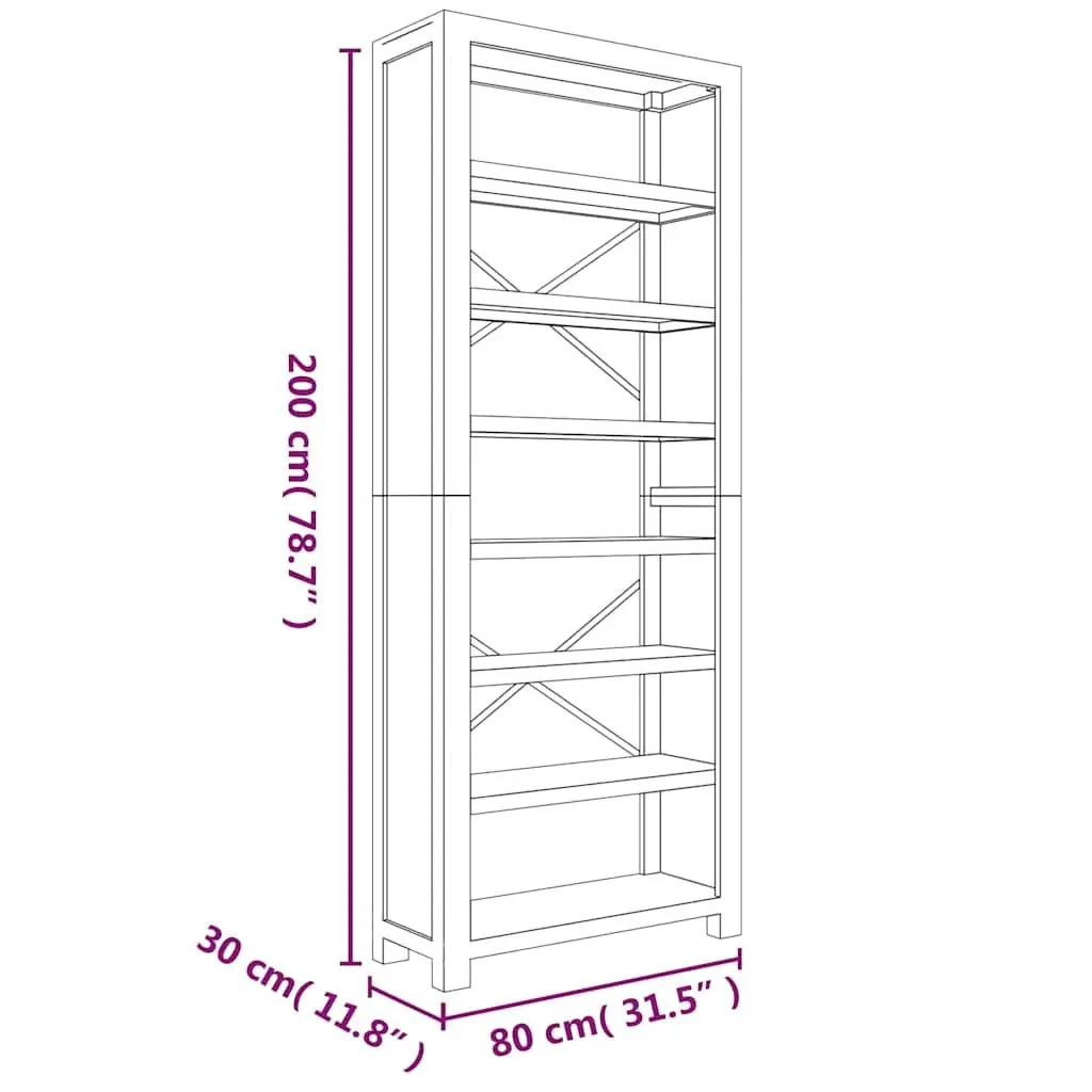7-Tier Wooden Bookcase Rustic Acacia Brown 80x30x200cm Storage Organiser