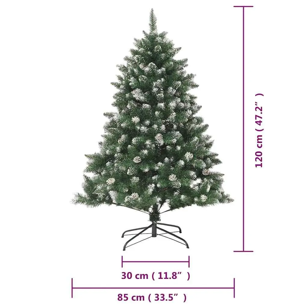 Artificial Christmas Tree Green 120cm Hinged Branches PVC with Stand Snow Flocked