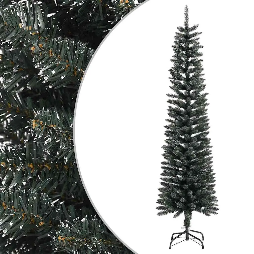Artificial Slim Christmas Tree 180cm with Stand Green PVC Bushy Tips Holiday