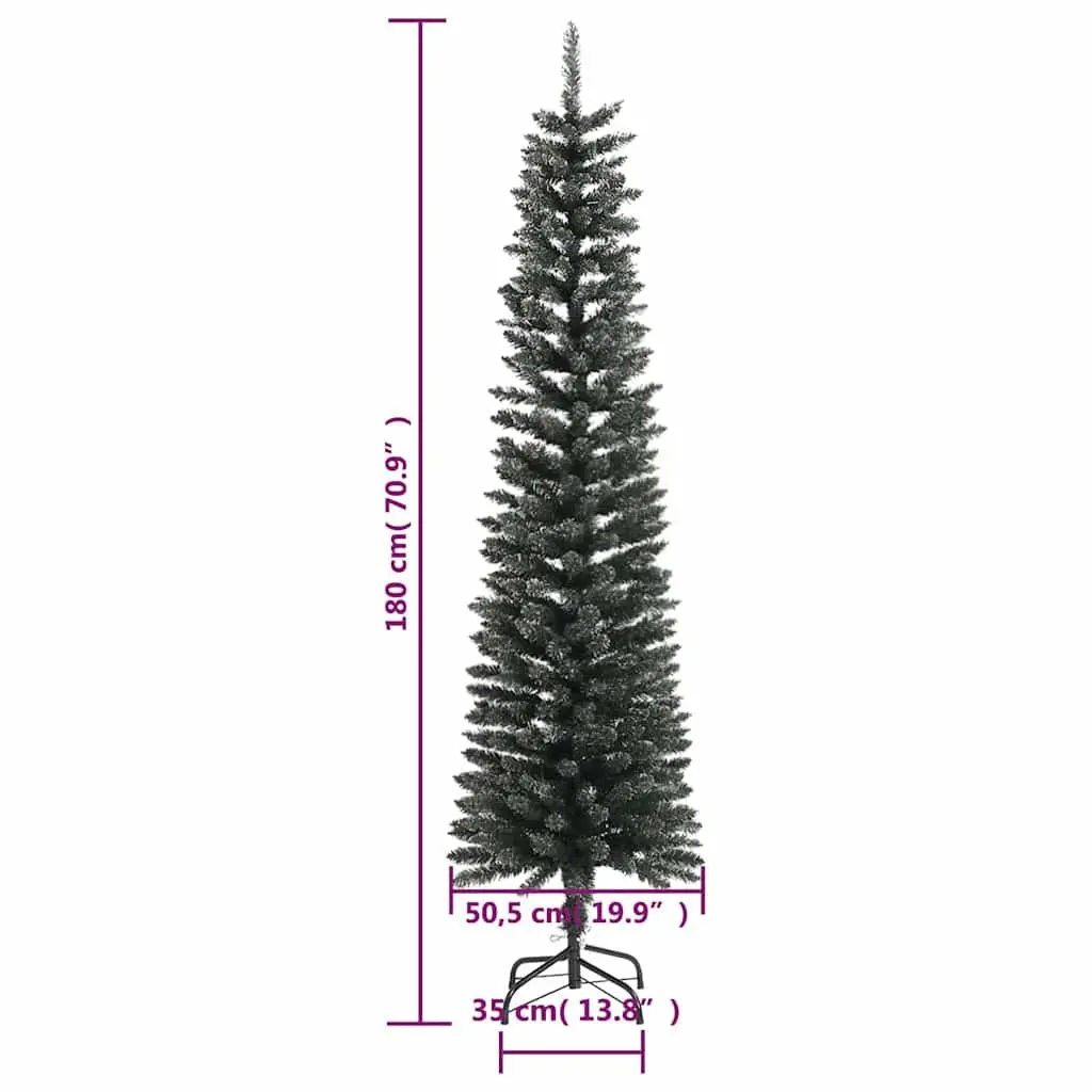 Artificial Slim Christmas Tree 180cm with Stand Green PVC Bushy Tips Holiday